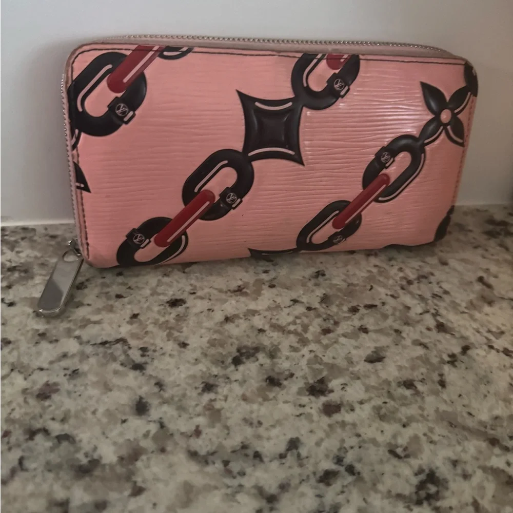 Louis Vuitton EPI Pink Zippy Long Wallet Chain & Flower Pattern